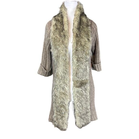 Kenar Wool Alpaca Blend Faux Fur Cardigan Sweater Open Front Size Medium - Picture 1 of 6